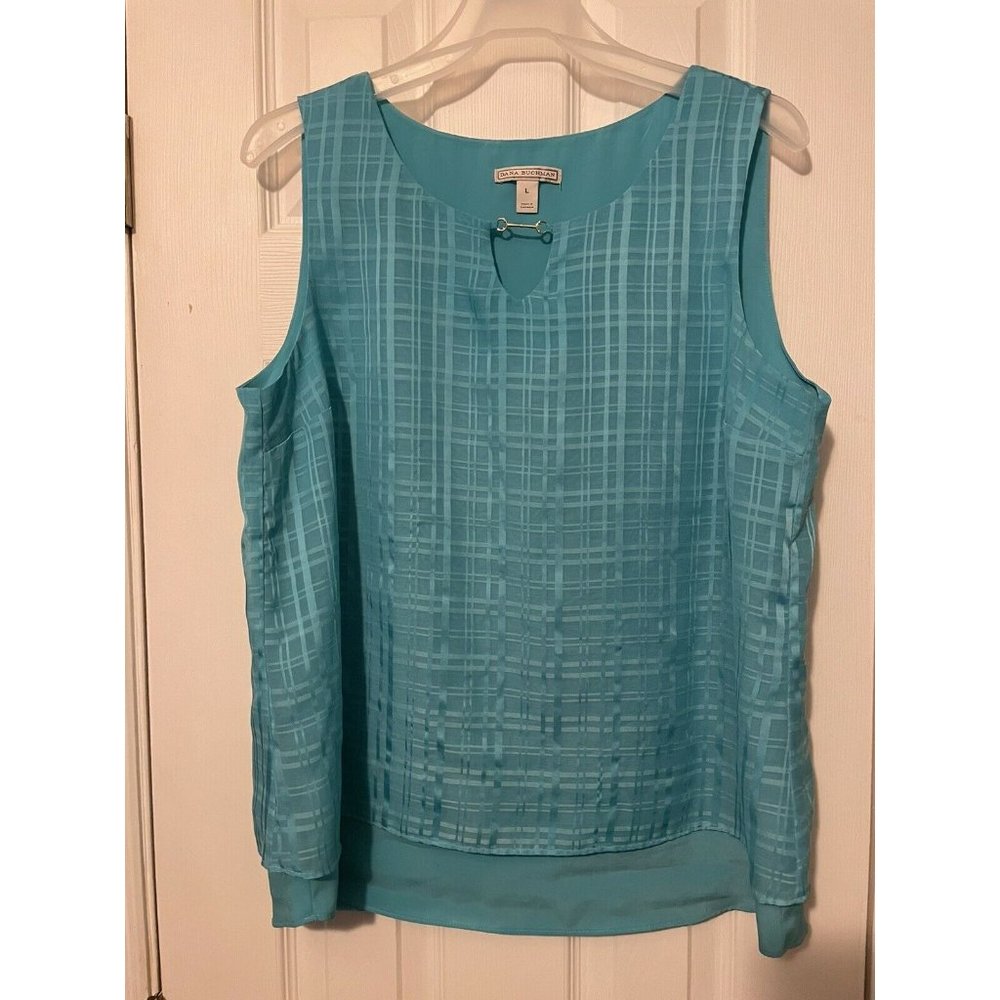 Dana Buchman Large Aqua Checkered Tank Top